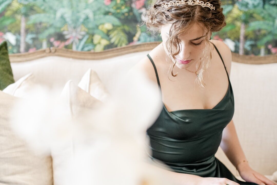 woman in green evening gown