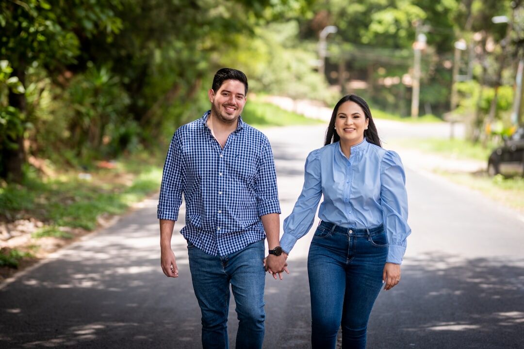 happy couple walking together